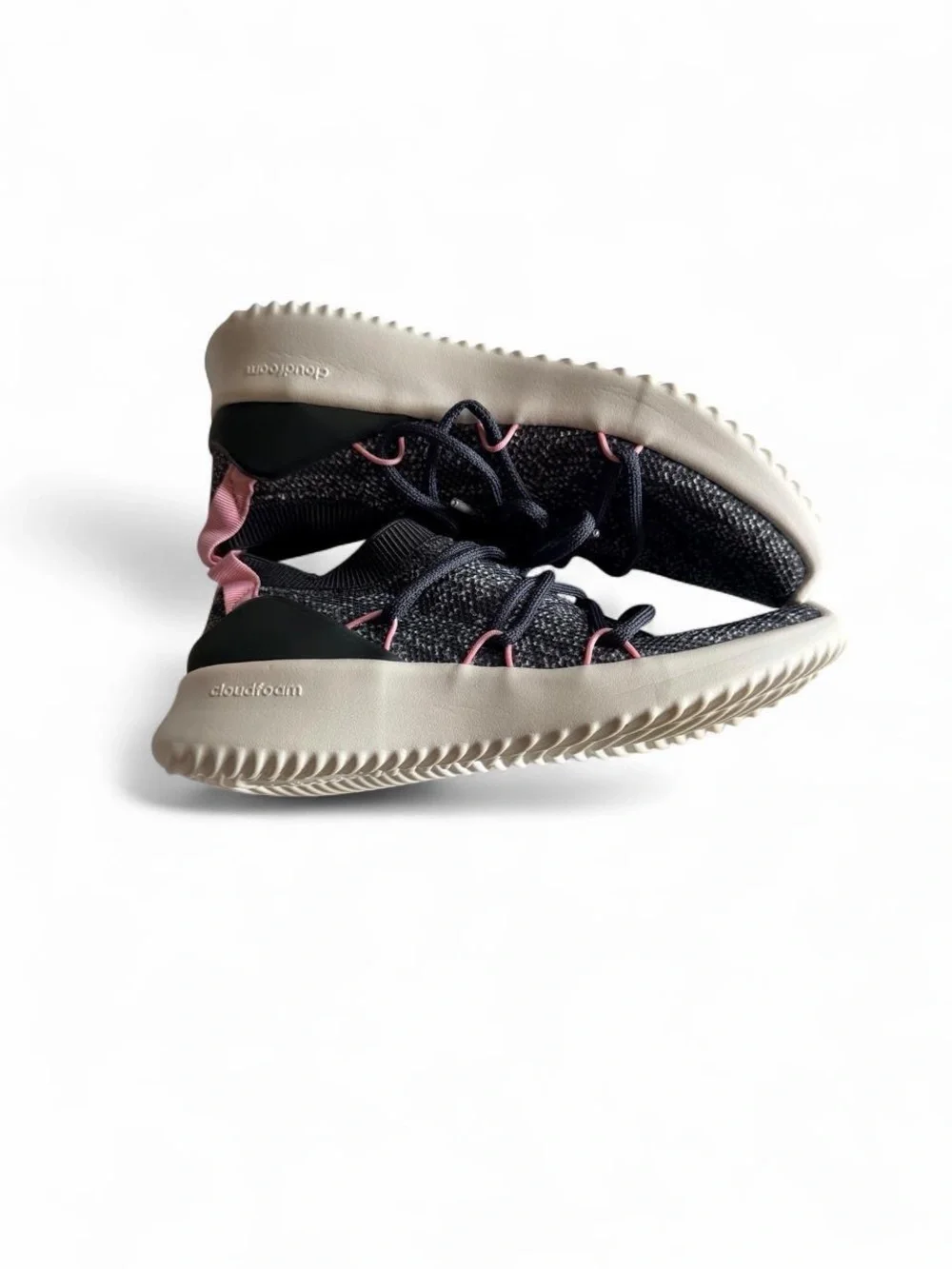 Adidas Cloudfoam Pure Womens 6.5 Gray Pink Knit Sock Sneakers Like New ART F3453